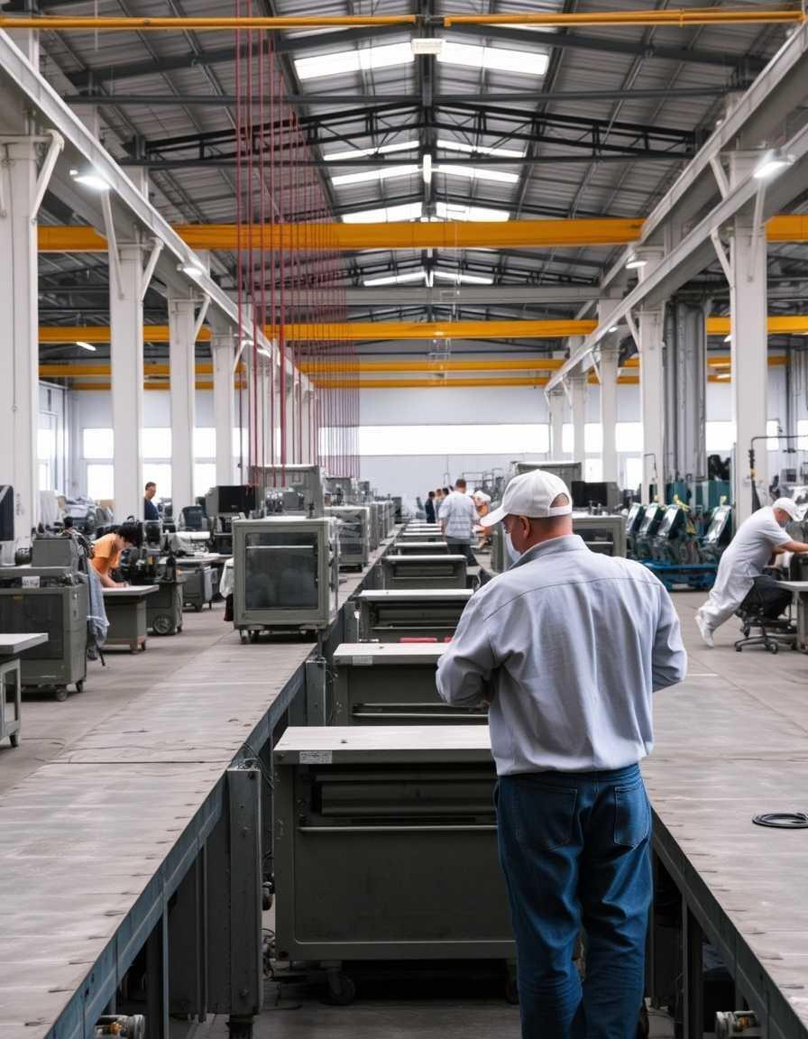 生產車間操作機器的工人